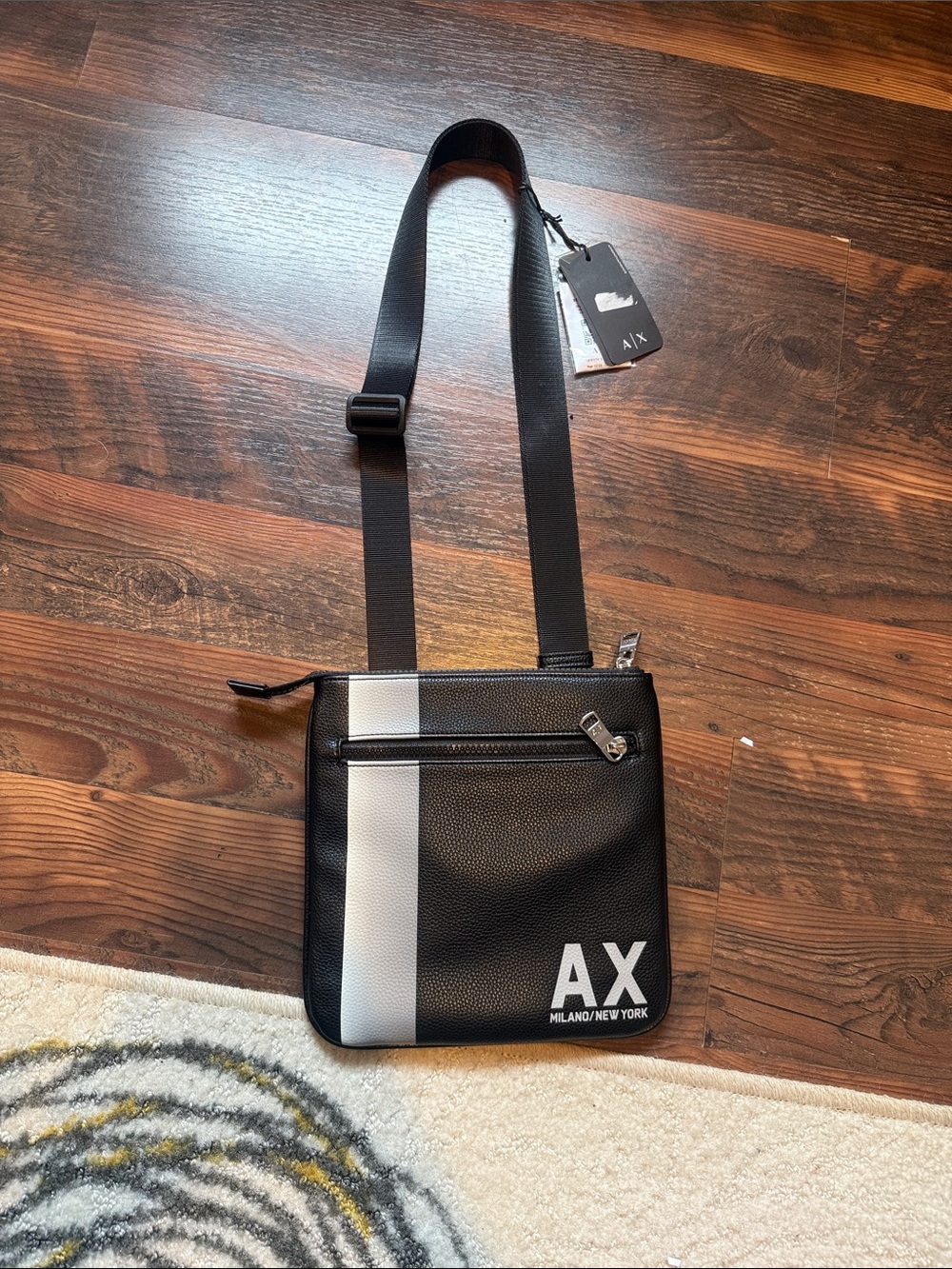 A/X Armani Exchange Black and White Vertical-Stripe Messenger Bag